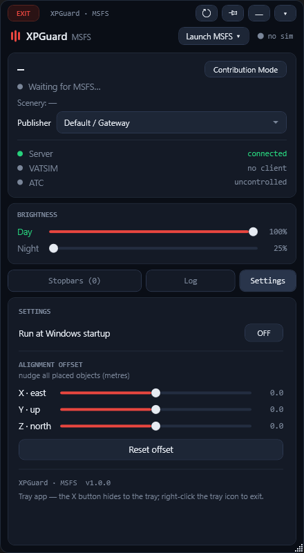 XPGuard MSFS Settings Window